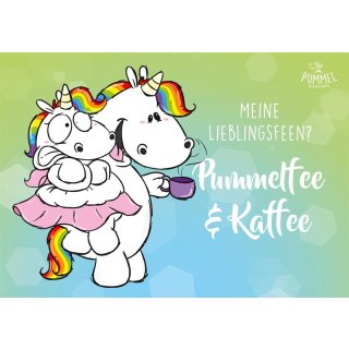 Pummeleinhorn Postkarte A6, "Pummelfee & Kaffee"