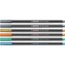 Premium Metallic-Filzstift - STABILO Pen 68 metallic - 6er Metalletui - 2x silber, je 1x gold, kupfer, metallic blau, metallic grün