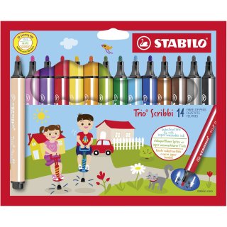 Gefederter Dreikant-Filzstift - STABILO Trio Scribbi - 14er Pack - mit 14 verschiedenen Farben