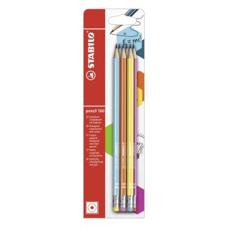 Bleistift mit Radierer - STABILO pencil 160 in 2x petrol, gelb, orange, blau, pink - Härtegrad HB - 6er Pack