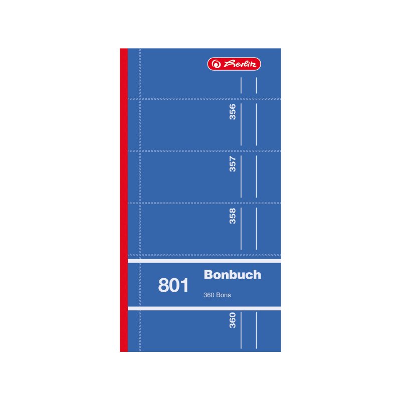 herlitz Formularbuch Bonbuch 801, 90 x 198 mm, sortiert