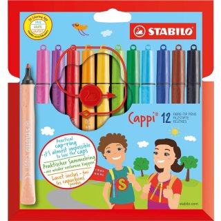 Filzstift mit Kappenring - STABILO Cappi - 12er Pack - mit 12 verschiedenen Farben