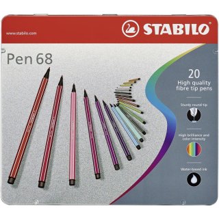Premium-Filzstift - STABILO Pen 68 - 20er Metalletui - mit 20 verschiedenen Farben
