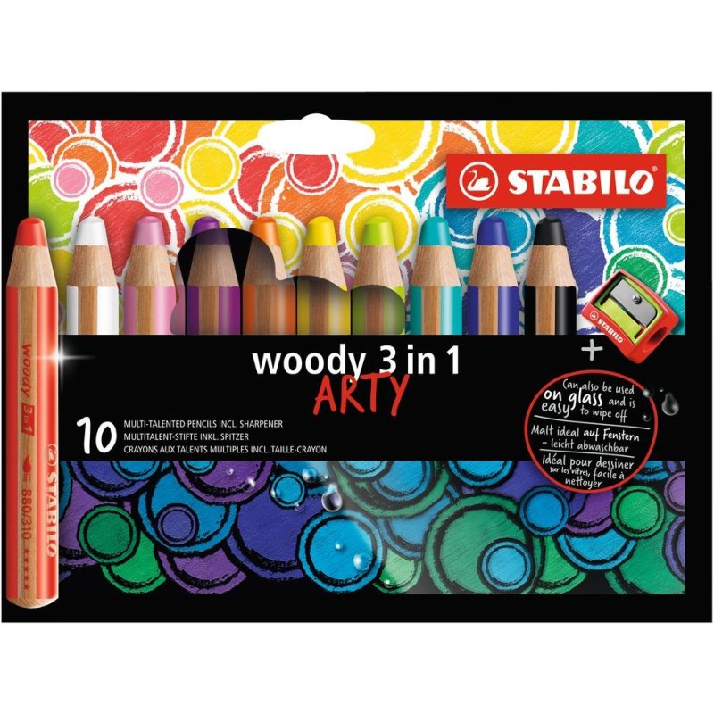 Buntstift STABILO woody 3 in 1-5er Pack Wasserfarbe /& Wachsmalkreide gold