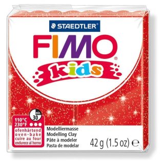 FIMO kids Modelliermasse, ofenhärtend, glitter-rot, 42 g