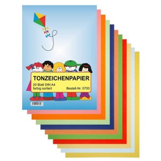 TSI Tonzeichenpapier A4 - 20 Blatt farbig sortiert