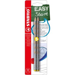 Schmaler Dreikant-Bleistift für Linkshänder - STABILO EASYgraph S Metallic Edition in Silber - 2er Pack - Härtegrad HB