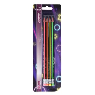 SPIRIT Dreikant Bleistifte mit Radiergummi Neon 4er