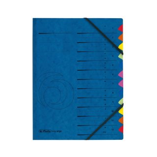 herlitz Ordnungsmappe easy orga, DIN A4, Karton, 12 Fächer 1-12/A-Z auf Vorderdeckel, blau