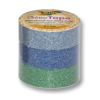 folia Deko-Klebeband "Glitter Tape", hellblau/dunkelblau/grün