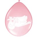 Folat Ballon 30 cm 8 Stück - Geburt Storch rosa