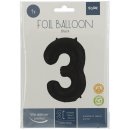 Folat Folienballon Ziffer / Zahl 3 Schwarz Metallic Matt...