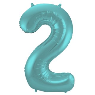 Folat Folienballon Ziffer / Zahl 2 Pastell Aqua Metallic Matt - 86 cm