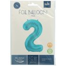 Folat Folienballon Ziffer / Zahl 2 Pastell Aqua Metallic Matt - 86 cm
