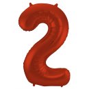 Folat Folienballon Ziffer / Zahl 2 Rot Metallic Matt - 86 cm