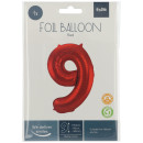 Folat Folienballon Ziffer / Zahl 9 Rot Metallic Matt - 86 cm