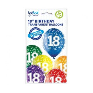Ballon 30 cm 6 Stück - Happy Birthday 18. Geburtstag bunt