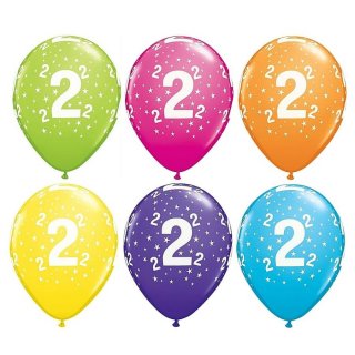 Ballon 28 cm 6 Stück - Happy Birthday 2. Geburtstag bunt