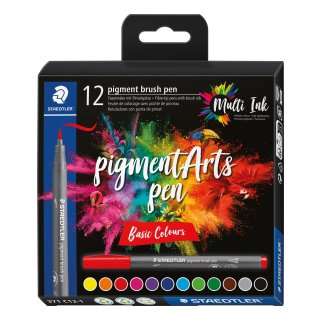 STAEDTLER Fasermaler pigment brush pen 12er Etui "Basic Colours"