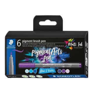 STAEDTLER Fasermaler pigment brush pen 6er Etui "Blues & Violets"
