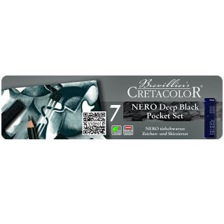 CRETACOLOR Nero Deep Black Pocket-Set 7-teiliges Metalletui