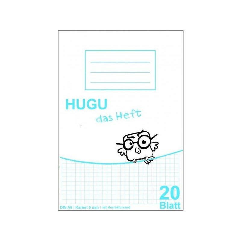 HUGU Schulheft A5 karriert 5mm mit Korrekturrand 20 Blatt