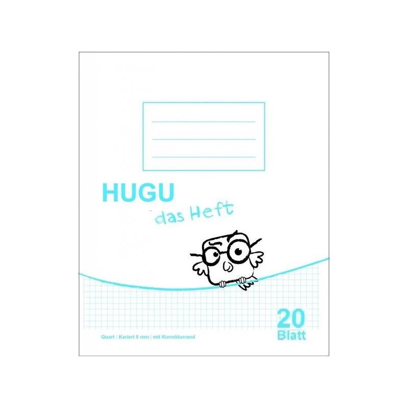 HUGU Schulheft Quart Kariert 5mm mit Korrekturrand 20 Blatt